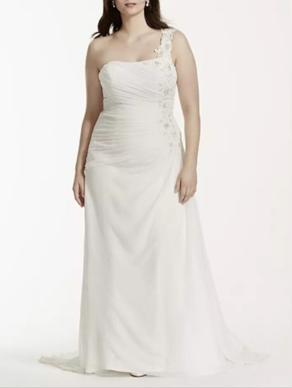 David's Bridal One Shoulder Wedding Dress V3398